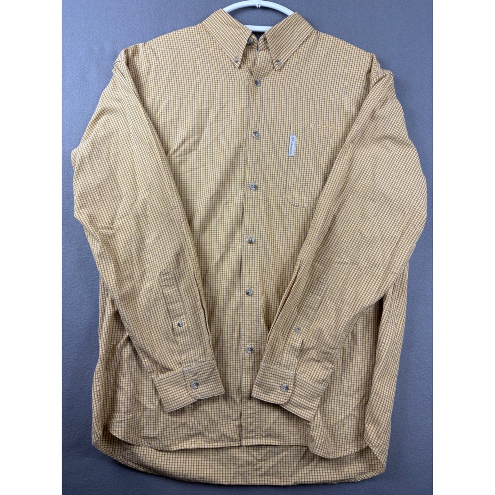 Columbia Mens Gingham Check Button Down Shirt Yellow Tan Long Sleeve AM7533 L